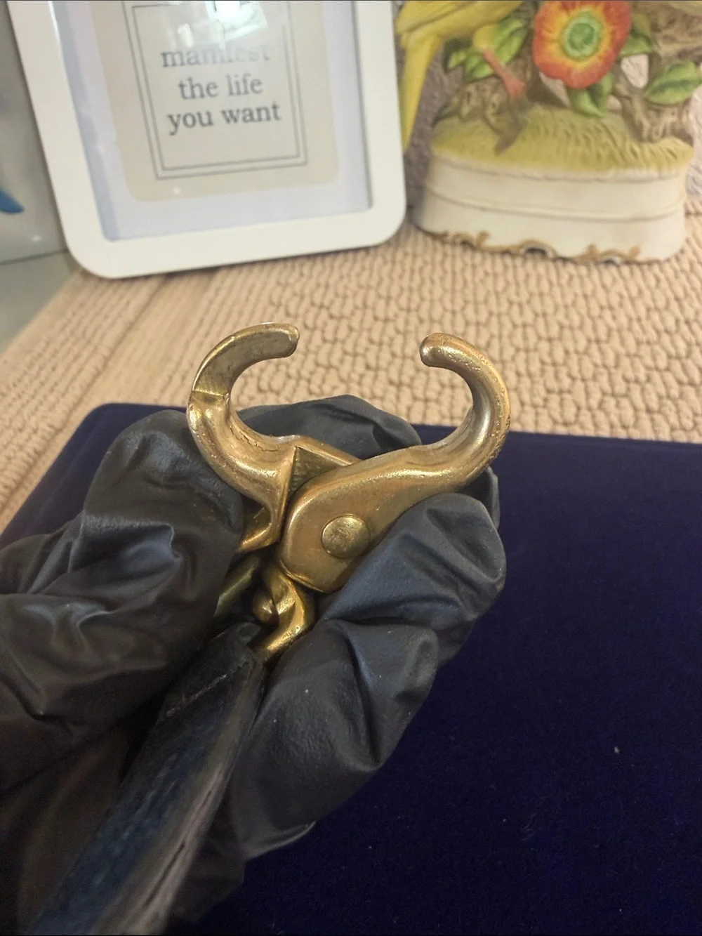 Coach Black Leather Key Fob with Brass Clip